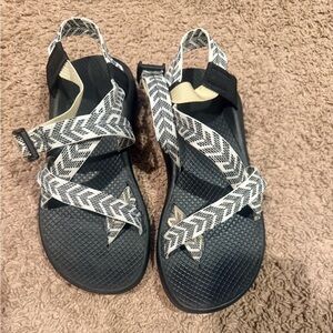 Chaco Black Sandals with White Patterned Straps